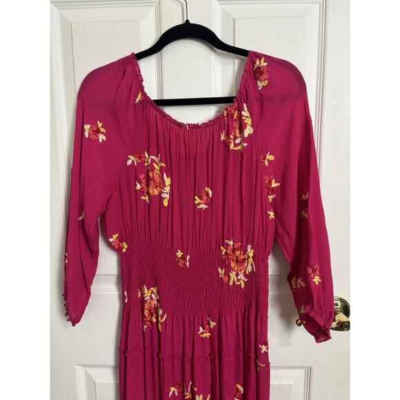 Anthropologie Fig & Flower Pink Floral Embroidered Tiered Maxi Dress Size Large - Picture 4 of 13